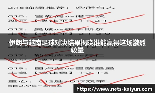 伊朗与越南足球对决结果揭晓谁能赢得这场激烈较量